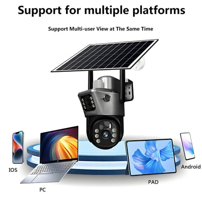 4K Wireless WiFi Solar Outdoor Camera  8MP Dual Lens 4G Sim IP Surveillance Cam PIR Night Vision Mobile Detection Security CCTV