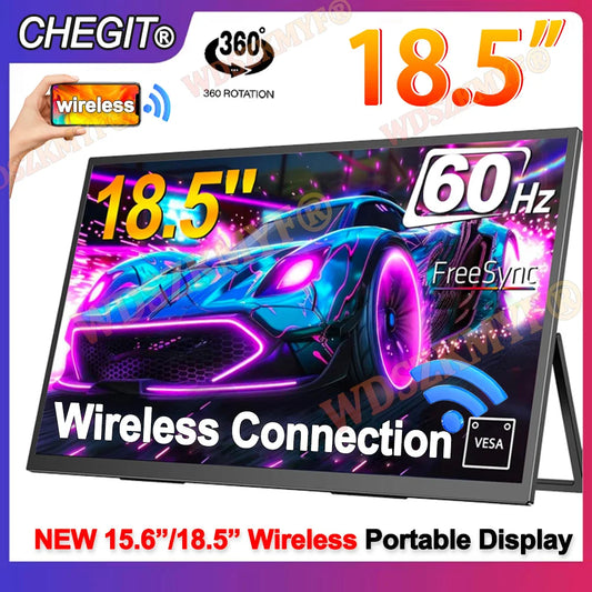 Wireless 18. 5" 15.6" Portable Monitor WIFI Support Mirroring for Phone, Miracast for Laptops, For XBox PS4 / 5 Switch