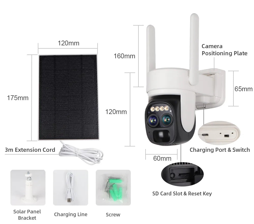 10X Zoom Dual Lens WIFI Solar Cameras 8MP Wireless Surveillance PTZ Battery Camera 4K Color Night Vision Two Way Audio O-KAM APP