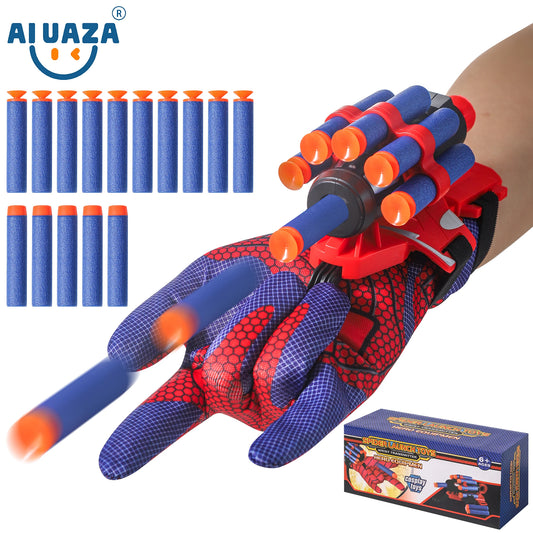 AIUAZA Spider Gloves Web Shooter Toy For Kids - 15 Darts, Plastic Cosplay Launcher Glove, Hero Movie Launcher, Wrist Toy Set,
