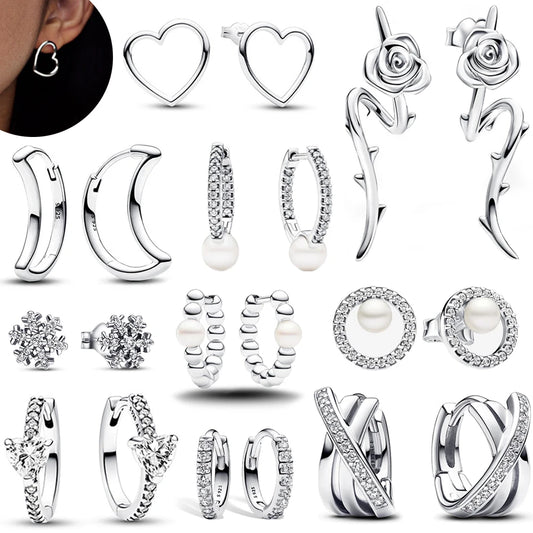 Simple 925 Sterling Silver Half Moon Circular Hoop Earrings Classic Style Earrings for Women Engagement Jewelry Gift