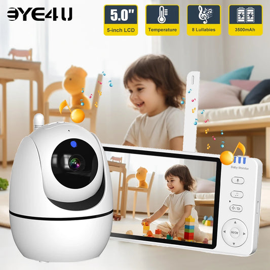 5'' Video Baby Monitor 2.4G Mother Kids Night Vision Zoom PTZ Video Surveillance Cameras With Temperature display Screen ABM501