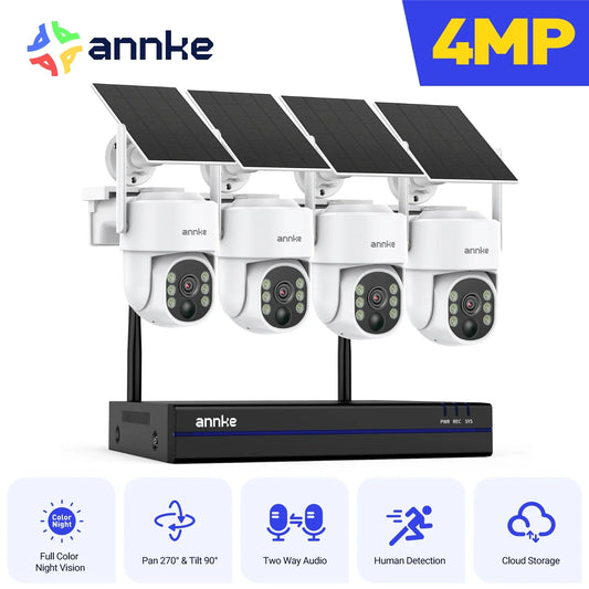 Annke 4MP Wireless PT Solar Camera 16CH NVR 2.4G&5.8G dual-band Security Camera Solar Built-in Battery Wifi security camera