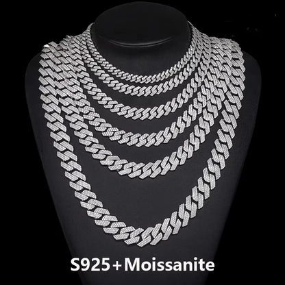 Hot Selling Unisex D VVS1 Moissanite Cuban Link Necklace Solid 925 Sterling Silver Miami Cuban Bracelet For Men Hip Hop Jewelry