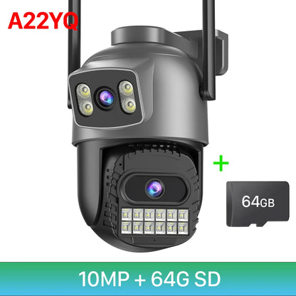 15MP Three Lens PTZ IP Camera Outdoor 6K HD Three Screen WiFi Security Camera Auto Tracking 10MP 4K Dual Len Wirelss CCTV Camera
