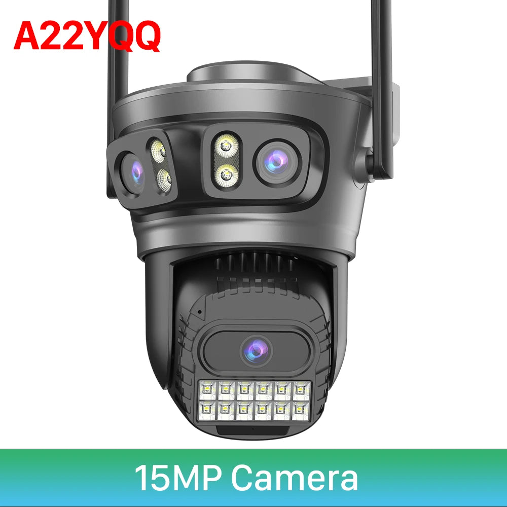 15MP Three Lens PTZ IP Camera Outdoor 6K HD Three Screen WiFi Security Camera Auto Tracking 10MP 4K Dual Len Wirelss CCTV Camera