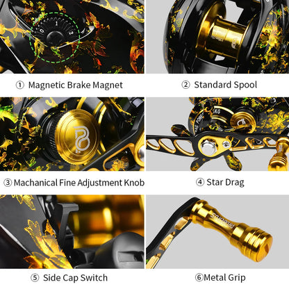 Baitcasting Fishing Reel 7.2:1 Gear Ratio 8Kg/17.6Lb Max Drag Casting Reel with Metal Spool for Freshwater Saltwater Pesca