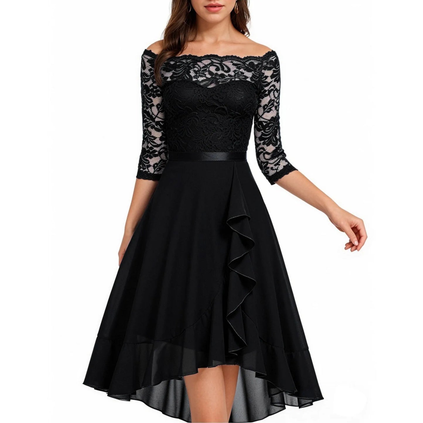 Evening Formal Dresses For Women Dark Blue Summer Dress Lace Irregular Large Skirt Wedding Guest Women Blouses Dressy Robe Femme