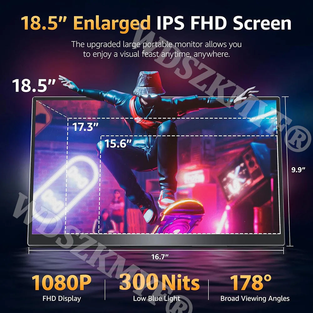 Wireless 18. 5" 15.6" Portable Monitor WIFI Support Mirroring for Phone, Miracast for Laptops, For XBox PS4 / 5 Switch