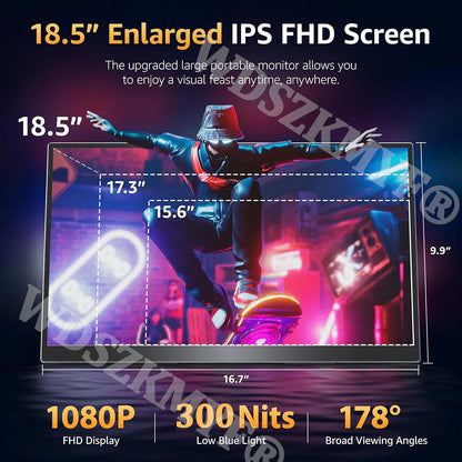 Wireless 18. 5" 15.6" Portable Monitor WIFI Support Mirroring for Phone, Miracast for Laptops, For XBox PS4 / 5 Switch