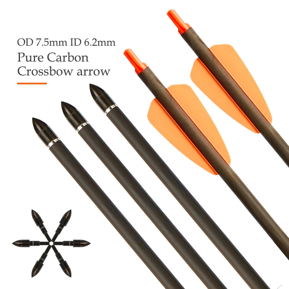 6/12/24pcs 7.5/15 Inch Carbon Crossbow Arrow Bolts 2 Pices Plastic Feathers Archery Arrows for Crossbow Hunting Shooting