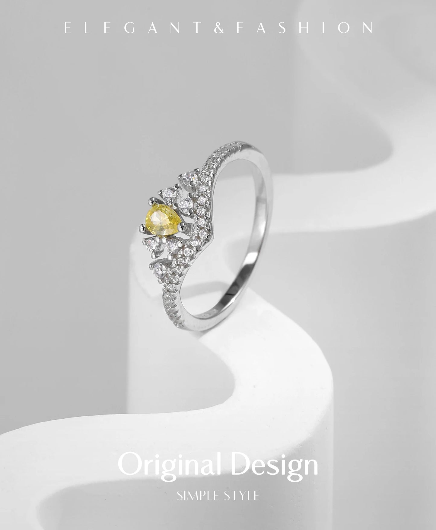 MODIAN 925 Sterling Silver Luxury Sparkling Water Drop CZ Crown Finger Ring For Women Wedding Engagement Fine Jewelry Gifts