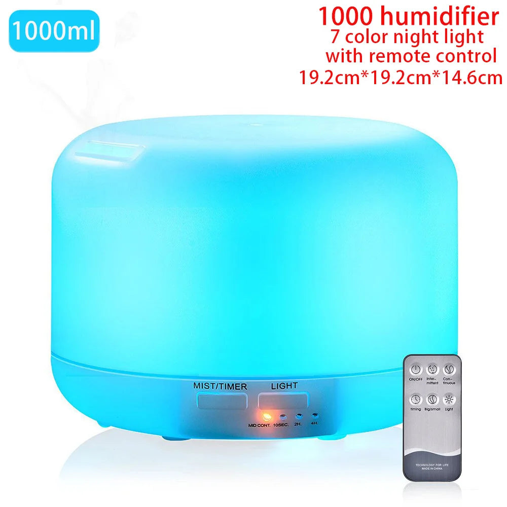 Aroma Essential Oil Diffuser Aromatherapy Ultrasonic Air Humidifier Automatically Remote Control Humidificador 300 500 1000ml