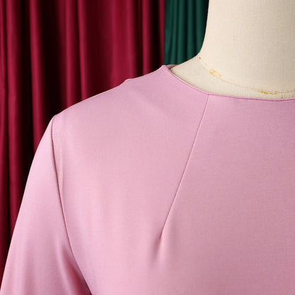 Elegant Bodycon Dresses for Women O Neck Full Sleeve Floral Decorate Solid Sheath Package Hips Mid Calf Professional Work Dress