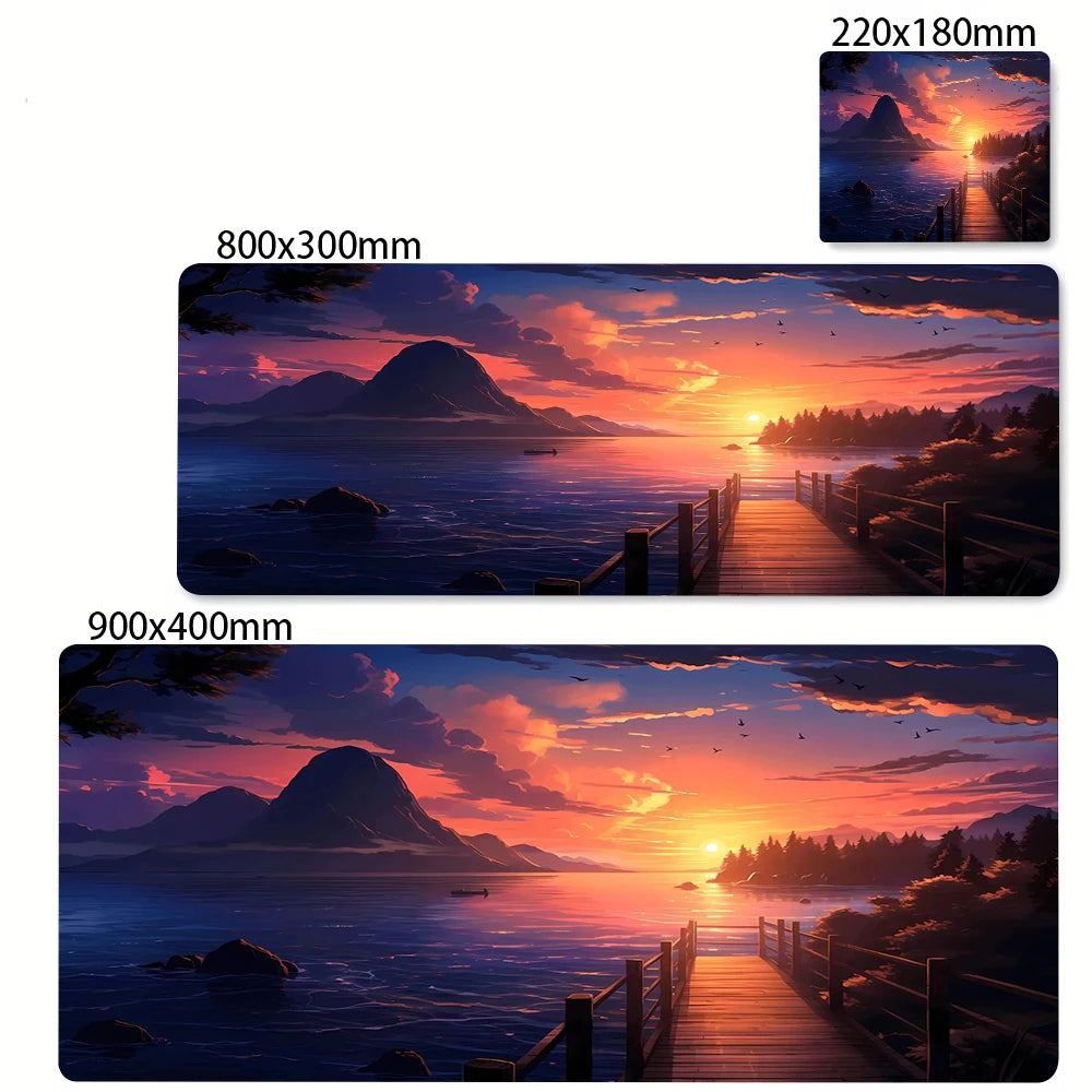 Green Forest Sunset Mousepad Natural Rubber Gaming Mouse Pad Extra Large Thickened Desk Mat Size for Gameing World of tanks CS