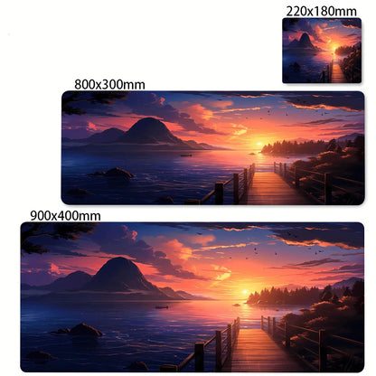 Green Forest Sunset Mousepad Natural Rubber Gaming Mouse Pad Extra Large Thickened Desk Mat Size for Gameing World of tanks CS