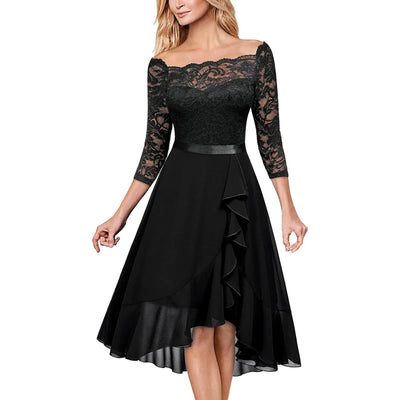 Evening Formal Dresses For Women Dark Blue Summer Dress Lace Irregular Large Skirt Wedding Guest Women Blouses Dressy Robe Femme