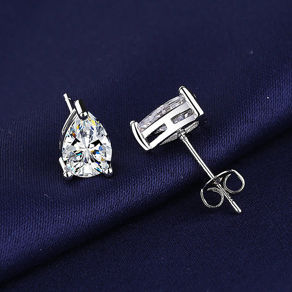 1/2/4Carat Waterdrop Shape Real Moissanite Earrings with Certificates 925 Silver Pear Cut Lab Diamond Stud Earring for Women Men