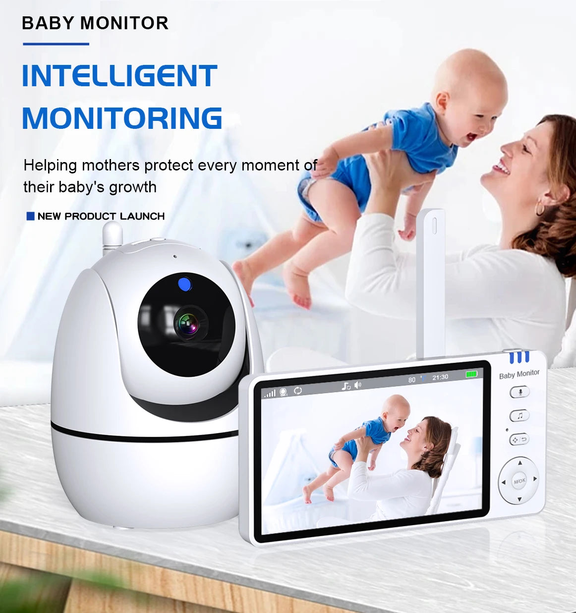 5'' Video Baby Monitor 2.4G Mother Kids Night Vision Zoom PTZ Video Surveillance Cameras With Temperature display Screen ABM501