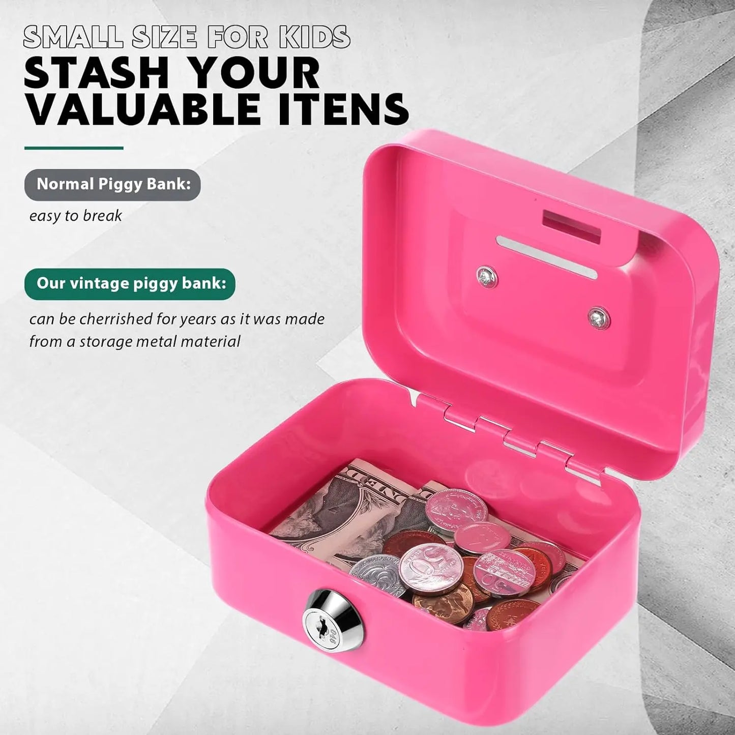 Mini Money Safe Box Key Money Holder Metal Storage Case Small Security Lock Box with Key Kids Portable Lockable Coin Boxes