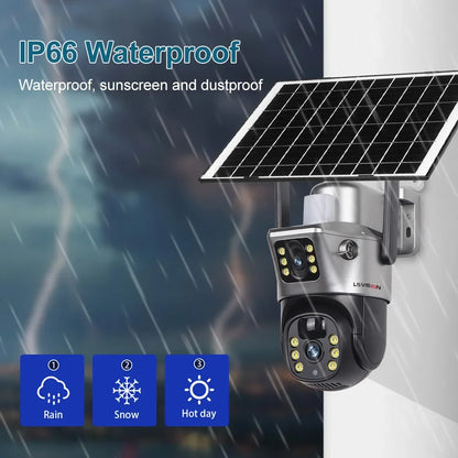 LS VISION 12MP 4G SIM Card Dual Screen Solar Camera Outdoor 6K 10XZoom WiFi PTZ Human Auto Tracking Waterproof Security Cameras