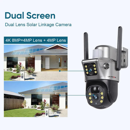 LS VISION 12MP 4G SIM Card Dual Screen Solar Camera Outdoor 6K 10XZoom WiFi PTZ Human Auto Tracking Waterproof Security Cameras
