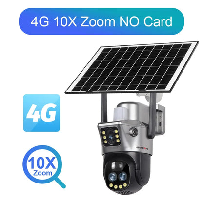 LS VISION 12MP 4G SIM Card Dual Screen Solar Camera Outdoor 6K 10XZoom WiFi PTZ Human Auto Tracking Waterproof Security Cameras