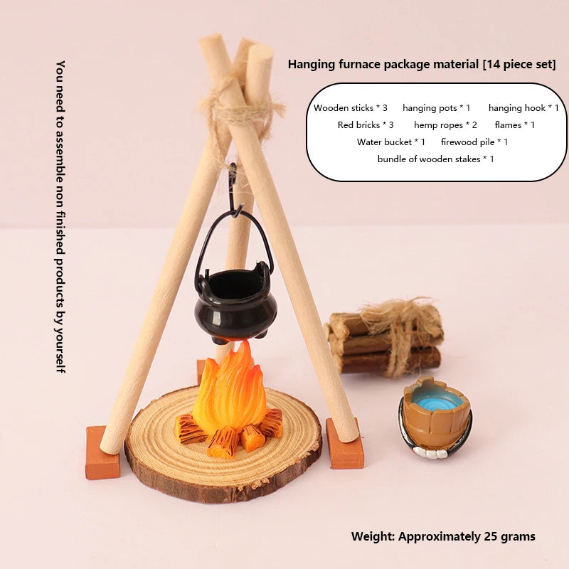 1 Set Micro Garden Landscape Decoration 1:12 Dollhouse Camping Campfire Scene Model Miniature Bonfire Ornament DIY Accessories