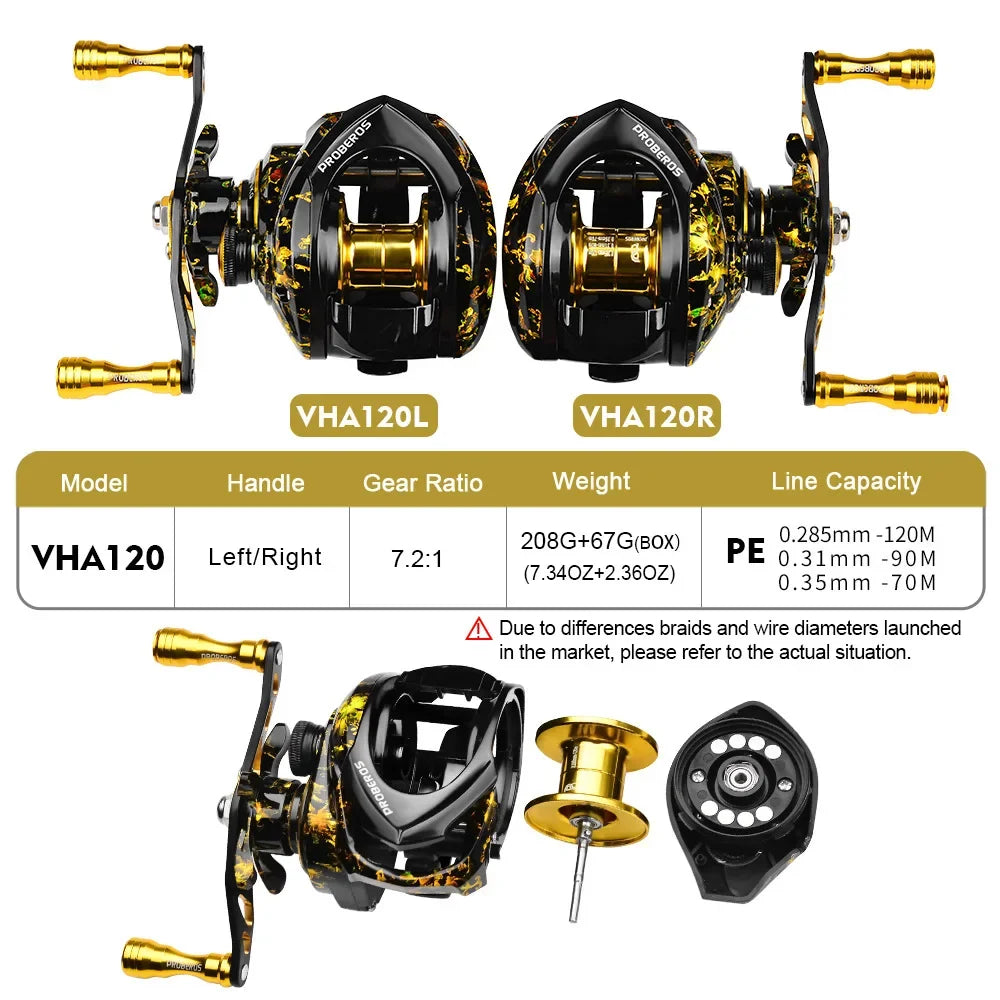 Baitcasting Fishing Reel 7.2:1 Gear Ratio 8Kg/17.6Lb Max Drag Casting Reel with Metal Spool for Freshwater Saltwater Pesca