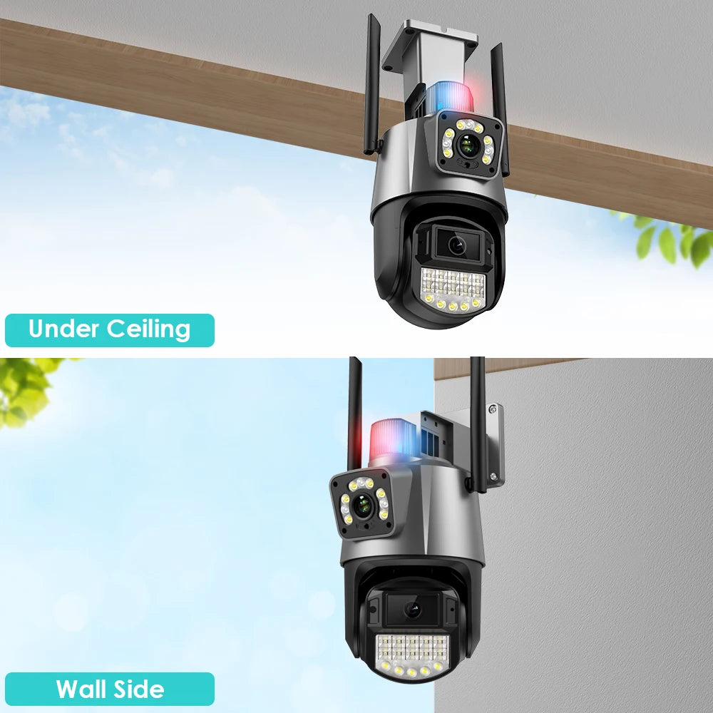 8MP 4K IP Camera Outdoor WiFi PTZ Dual Lens Dual Screen Auto Tracking Waterproof Security Video Surveillance Police Light Alarm