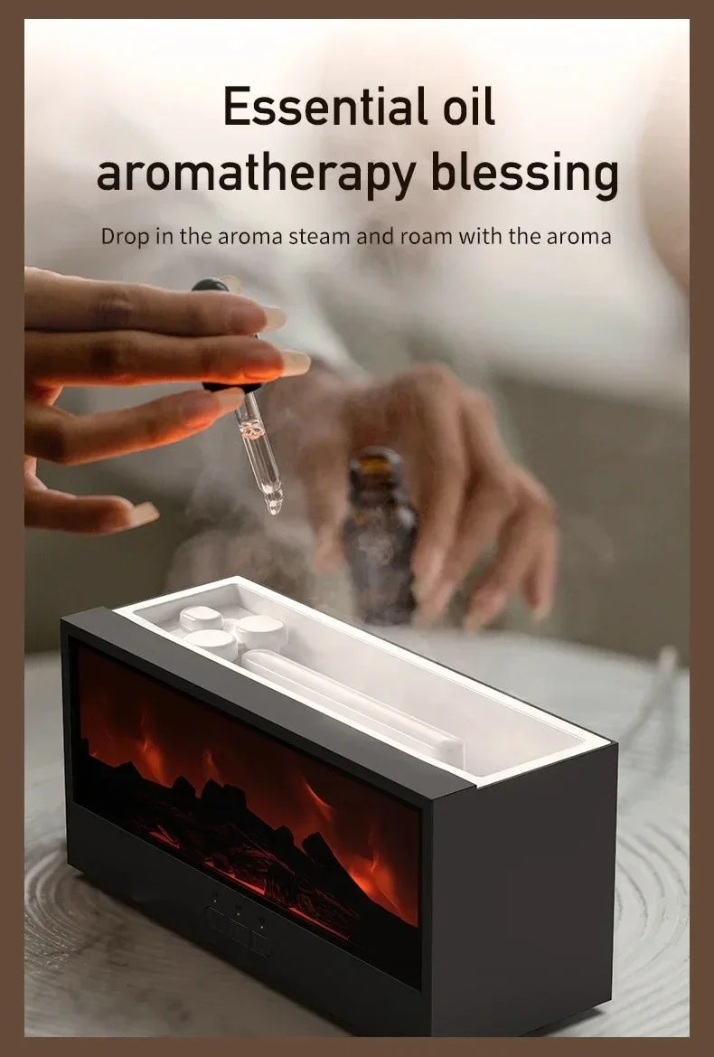 Simulated 3D flame aromatherapy machine, essential oil humidifier, color atmosphere lighting with remote control, holiday gift