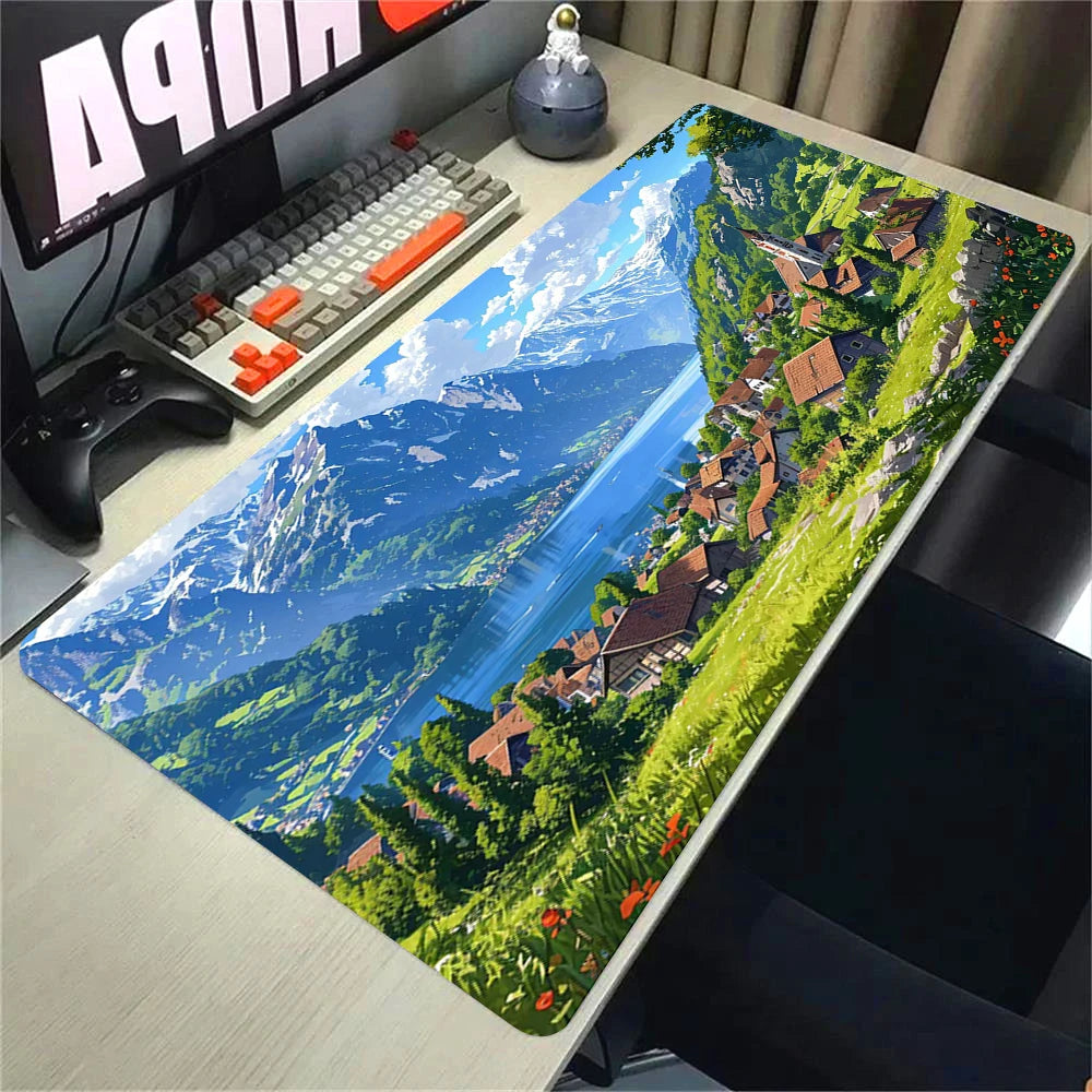 Green Forest Sunset Mousepad Natural Rubber Gaming Mouse Pad Extra Large Thickened Desk Mat Size for Gameing World of tanks CS