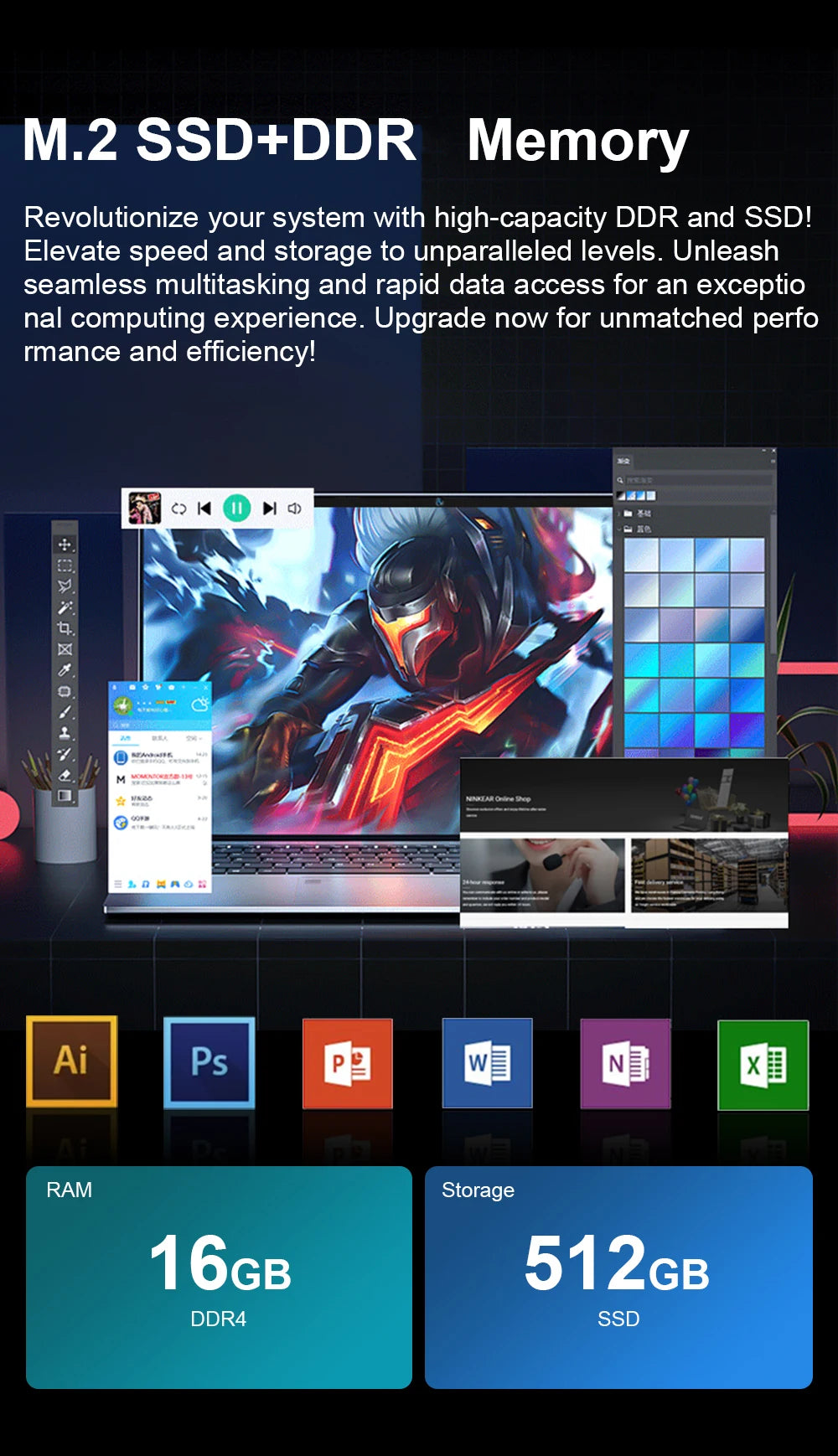 15.6inch Intel Notebook PC Ultra Slim Laptop Intel Celeron N4000 16GB RAM 1TB 2TB SSD Office Study Computer PC Windows 11 Pro