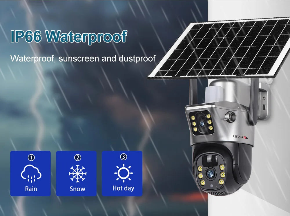 LS VISION 12MP 4G SIM Card Dual Screen Solar Camera Outdoor 6K 10XZoom WiFi PTZ Human Auto Tracking Waterproof Security Cameras