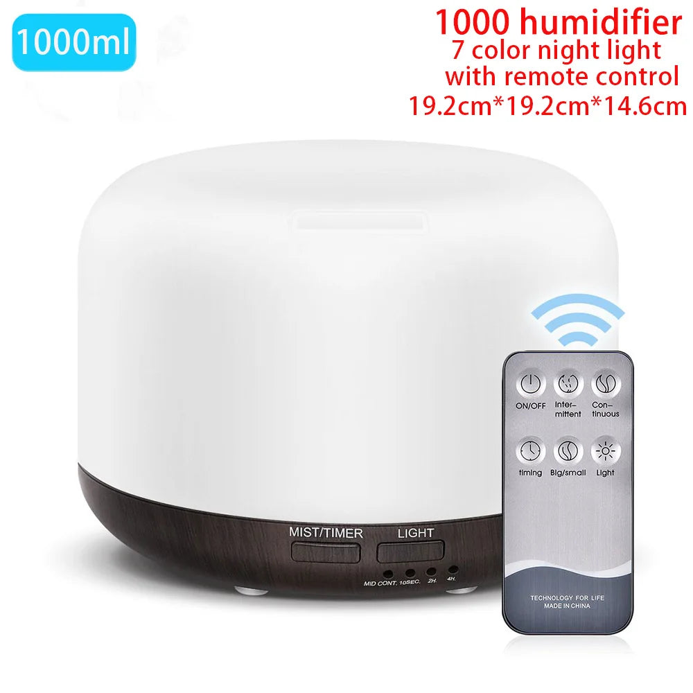 Aroma Essential Oil Diffuser Aromatherapy Ultrasonic Air Humidifier Automatically Remote Control Humidificador 300 500 1000ml