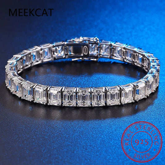 100% 925 Sterling Silver VVS1 3EX D Color 5*7MM Emerald Cut Diamonds Gemstone Real Moissanite Bracelets Bangle Jewelry