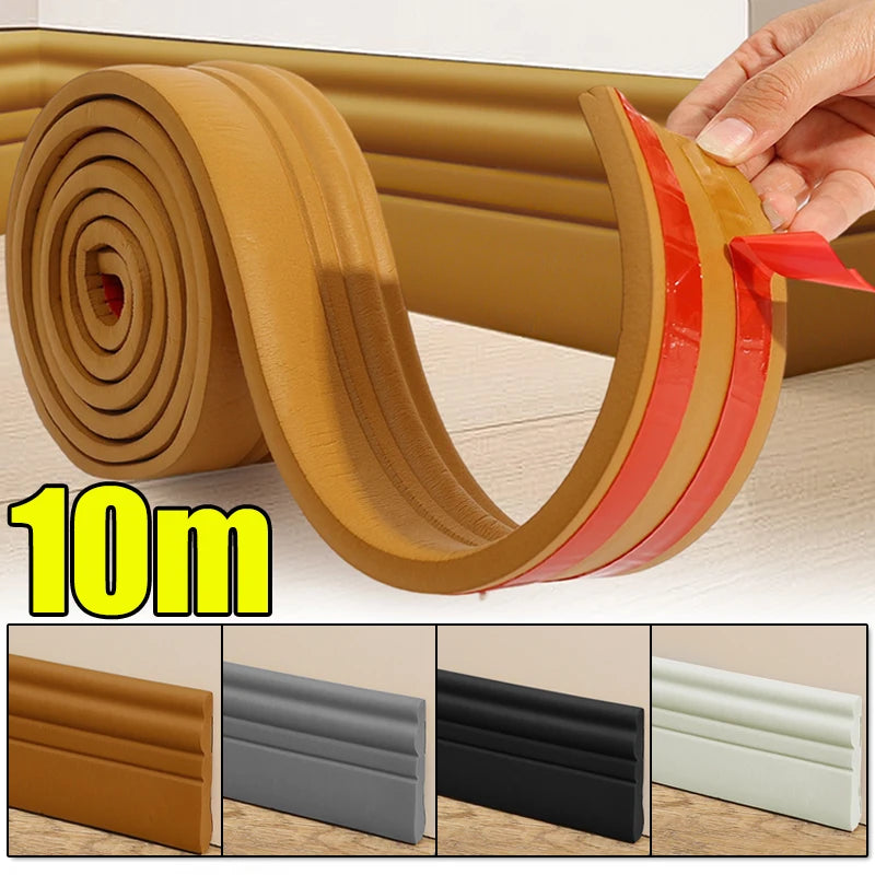 10/2M Self Adhesive Skirting Line Thickened Anti-collision Decoration Kids Corner Line Flexible Floor Skirting Foam Wall Sticker