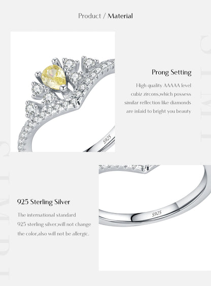 MODIAN 925 Sterling Silver Luxury Sparkling Water Drop CZ Crown Finger Ring For Women Wedding Engagement Fine Jewelry Gifts