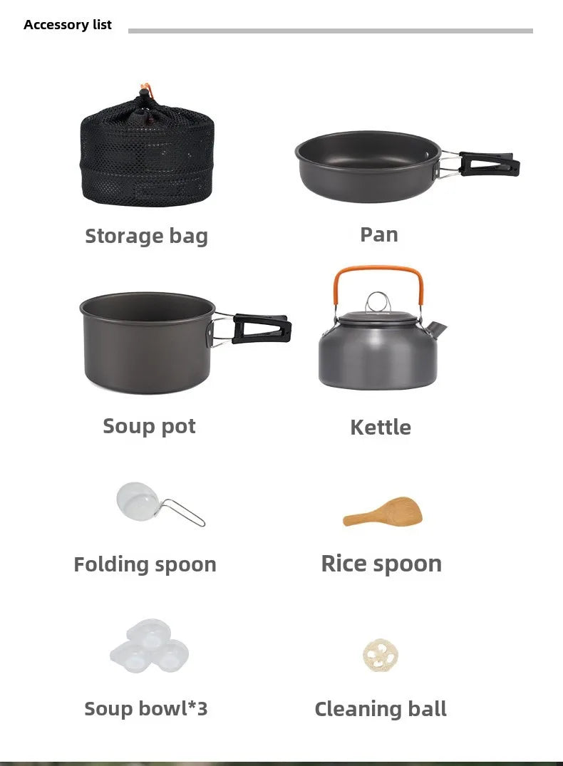 Camping Cookware Set for 1-3 Persons, Lightweight and Portable Pot and Pan with Carrying Bag, Perfect for Outdoor Camping