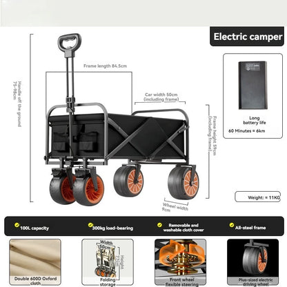 Electric Camp Car, Outdoor Camping Caring, Portable Campes Cares  Picnic Car Can Carry People, Foldable Handcart