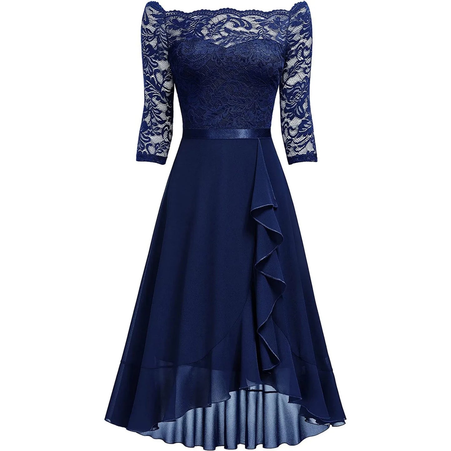 Evening Formal Dresses For Women Dark Blue Summer Dress Lace Irregular Large Skirt Wedding Guest Women Blouses Dressy Robe Femme