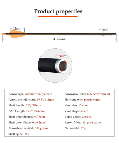 6/12/24pcs 7.5/15 Inch Carbon Crossbow Arrow Bolts 2 Pices Plastic Feathers Archery Arrows for Crossbow Hunting Shooting