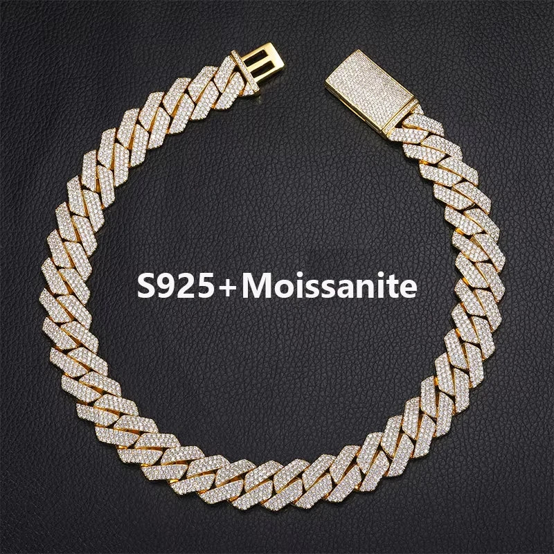 Hot Selling Unisex D VVS1 Moissanite Cuban Link Necklace Solid 925 Sterling Silver Miami Cuban Bracelet For Men Hip Hop Jewelry