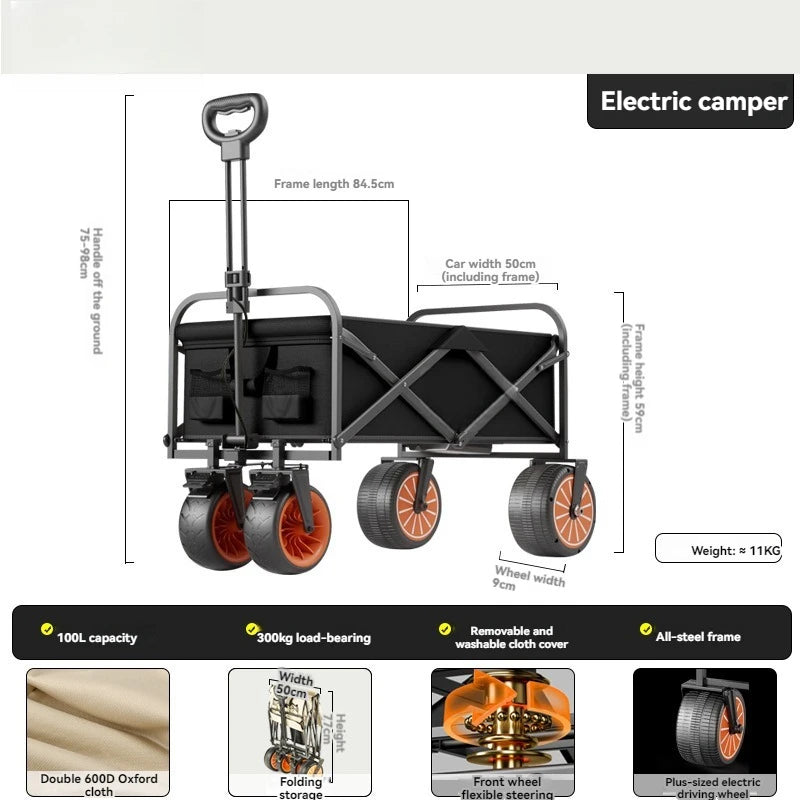 Electric Camp Car, Outdoor Camping Caring, Portable Campes Cares  Picnic Car Can Carry People, Foldable Handcart