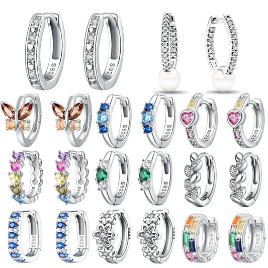 Sterling Silver 925  Original Zirconia Sparkling Love Shape Hoop Earrings High Quality Women's Fine Jewelry Gift