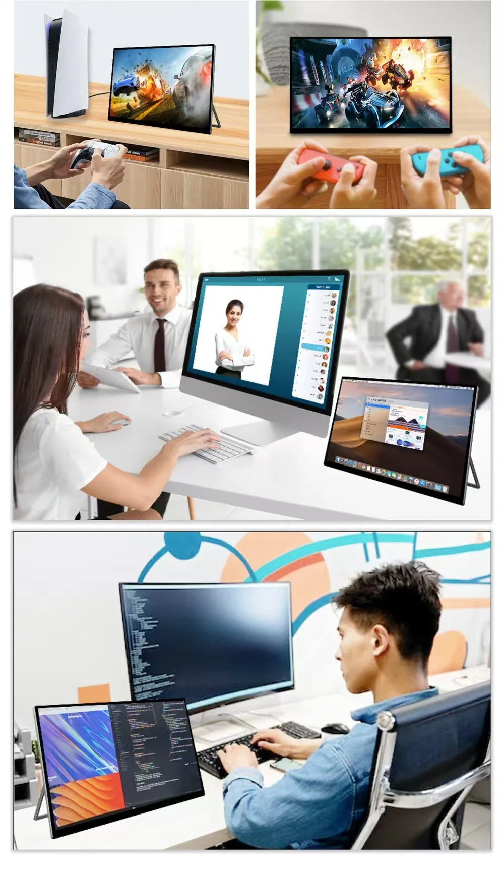 Wireless 18. 5" 15.6" Portable Monitor WIFI Support Mirroring for Phone, Miracast for Laptops, For XBox PS4 / 5 Switch