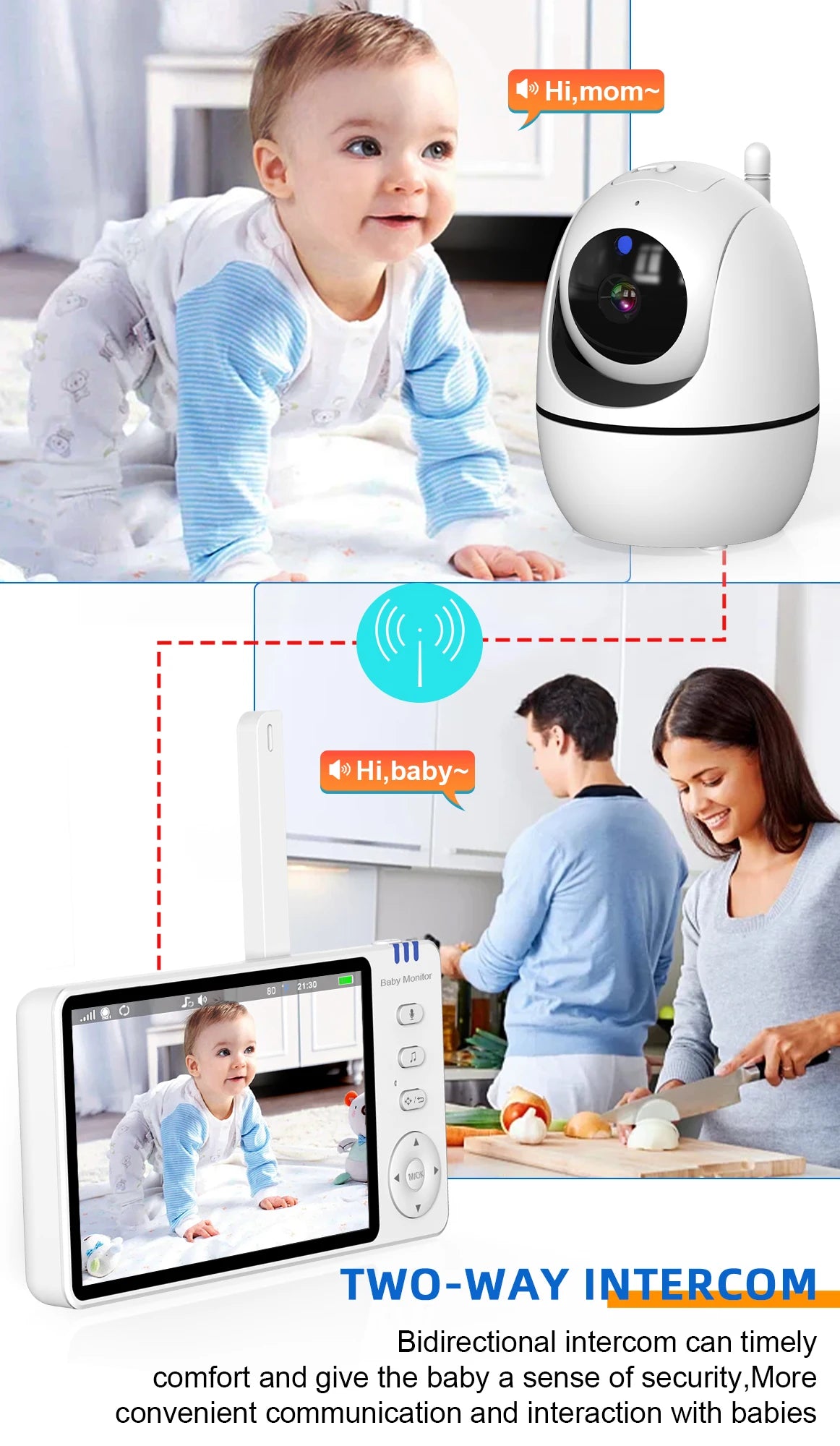 5'' Video Baby Monitor 2.4G Mother Kids Night Vision Zoom PTZ Video Surveillance Cameras With Temperature display Screen ABM501