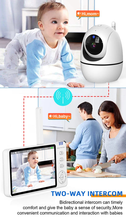 5'' Video Baby Monitor 2.4G Mother Kids Night Vision Zoom PTZ Video Surveillance Cameras With Temperature display Screen ABM501