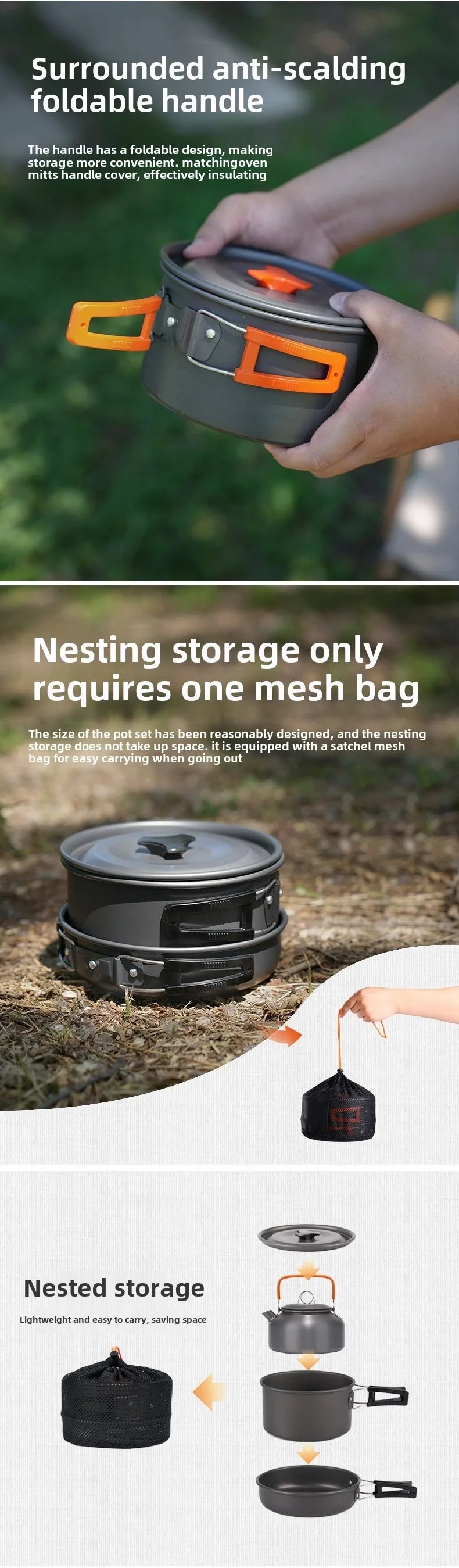 Camping Cookware Set for 1-3 Persons, Lightweight and Portable Pot and Pan with Carrying Bag, Perfect for Outdoor Camping