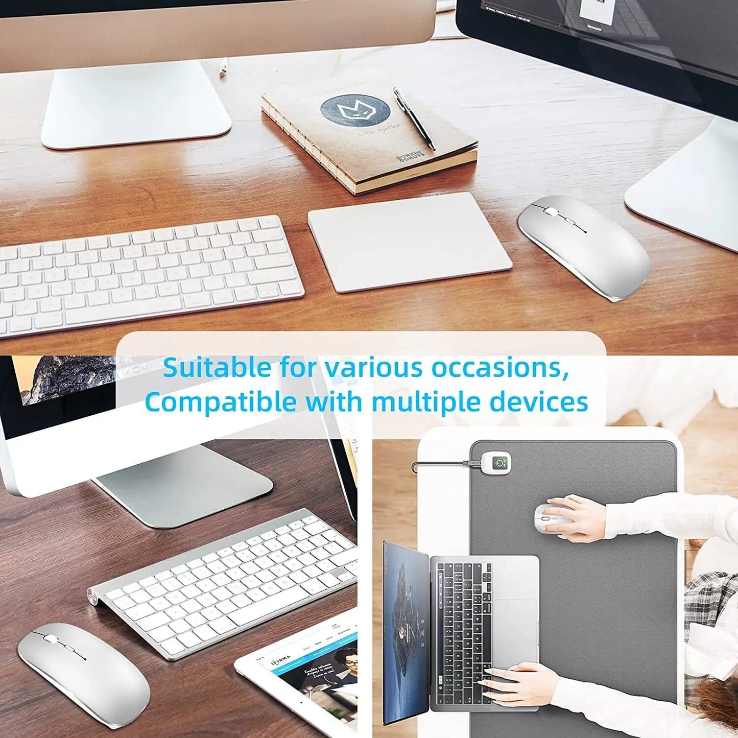 Rechargeable Wireless Mouse Bluetooth-compatible 2.4GHz Dual Modes Computer Mice with Nano Receiver for PC Laptop Macbook